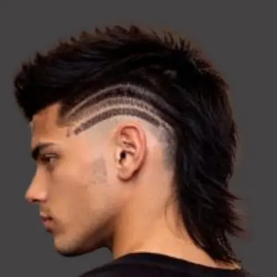 Burst Fade Mullet with Design