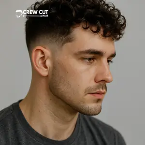 Curly Mid Fade Crew Cut