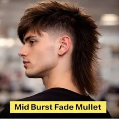 Mid Burst Fade Mullet