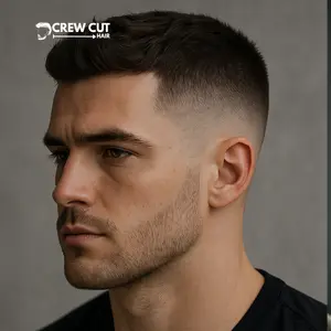 Mid Fade Crew Cut with Hard Part