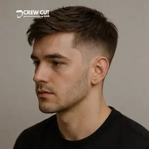 Side Swept Textured Crew Cut Low Fade