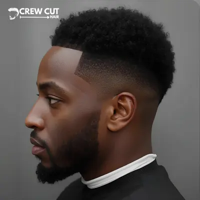 Black male with afro blowout low taper fade curly hair and faded beard.