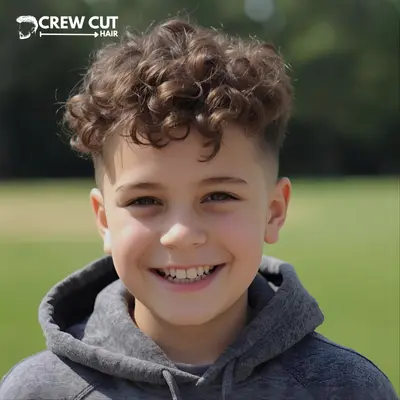 Kid with a soft blowout low taper fade curly hair style.