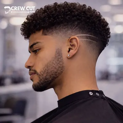 Burst Fade Curly Hair With Design