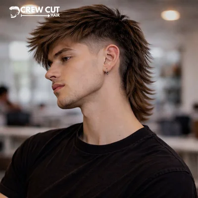 Burst Fade Mullet Straight Hair