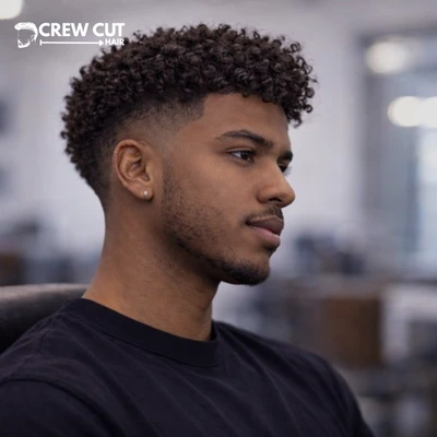 Burst fade haircut black men with lineup and beard blend