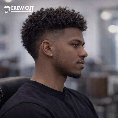 Burst fade haircut curly hair with curly top