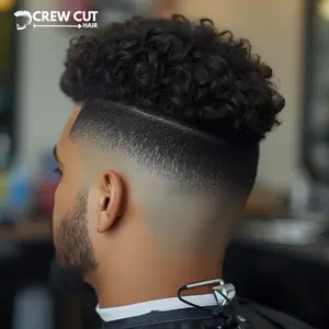 Hispanic man showing a blowout low taper fade curly hair haircut.