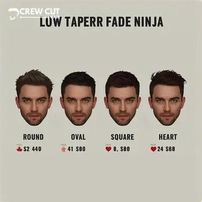Different face shapes each wearing a low taper fade ninja haircut.