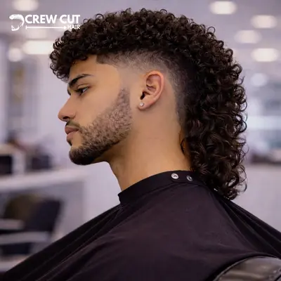 High Burst Fade Curly Hair Mullet