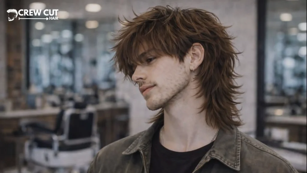 Long shaggy hairstyle for men with feathered layers and natural flow