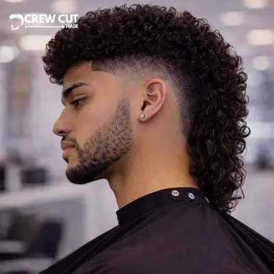 Low Burst Fade Curly Hair Mullet