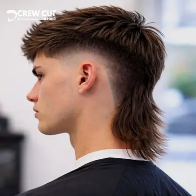 Low Burst Fade Mullet Straight Hair