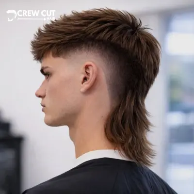 Mid Burst Fade Mullet Straight Hair
