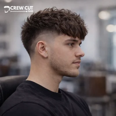 Mid burst fade haircut with textured fringe