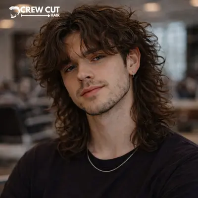 Middle part wolf cut men long hair with flow and feathered layers