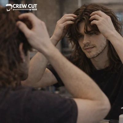 Middle part wolf cut men styling with fingers for soft curtain texture