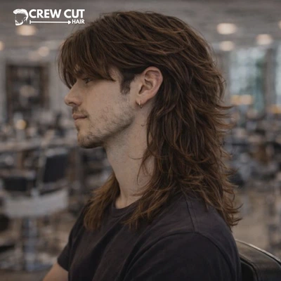 Mullet blend middle part wolf cut men with longer back and blended sides