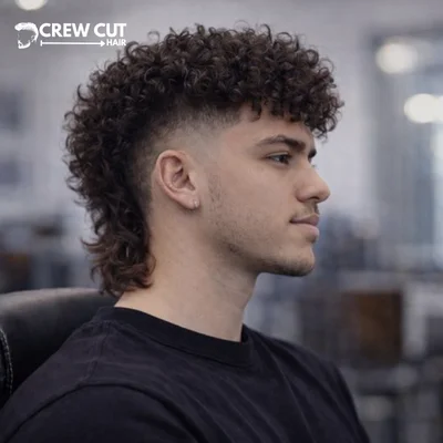 Mullet burst fade haircut for curly hair