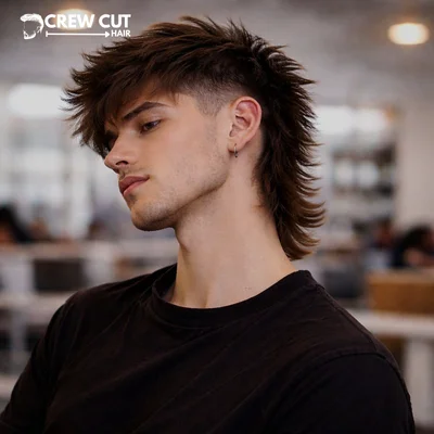 Straight Hair Burst Fade Mullet