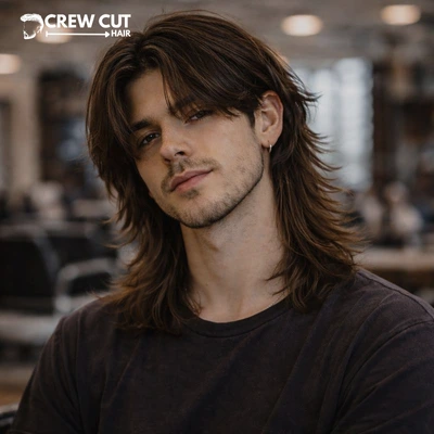 Wavy middle part wolf cut men with controlled sides and natural movement