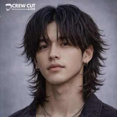 middle part wolf cut men