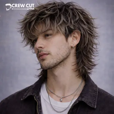 wavy wolf cut men curly hair