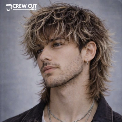 wolf cut men curly hair