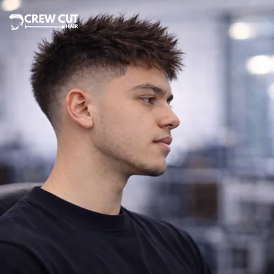 Mid burst fade straight hair short spiky texture