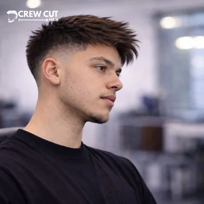 Mid burst fade straight hair side sweep