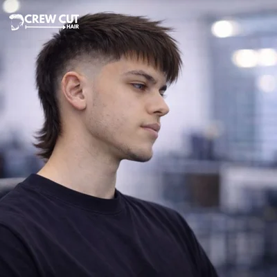 Mid burst fade straight hair with mullet