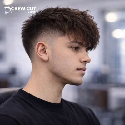 Mid burst fade straight hair with textured fringe