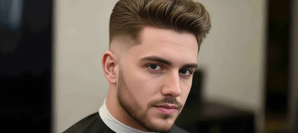 Modern textured fringe mid taper hairstyle for men