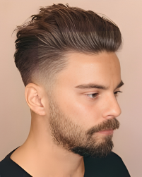 Barber cutting textured fringe mid taper hairstyle